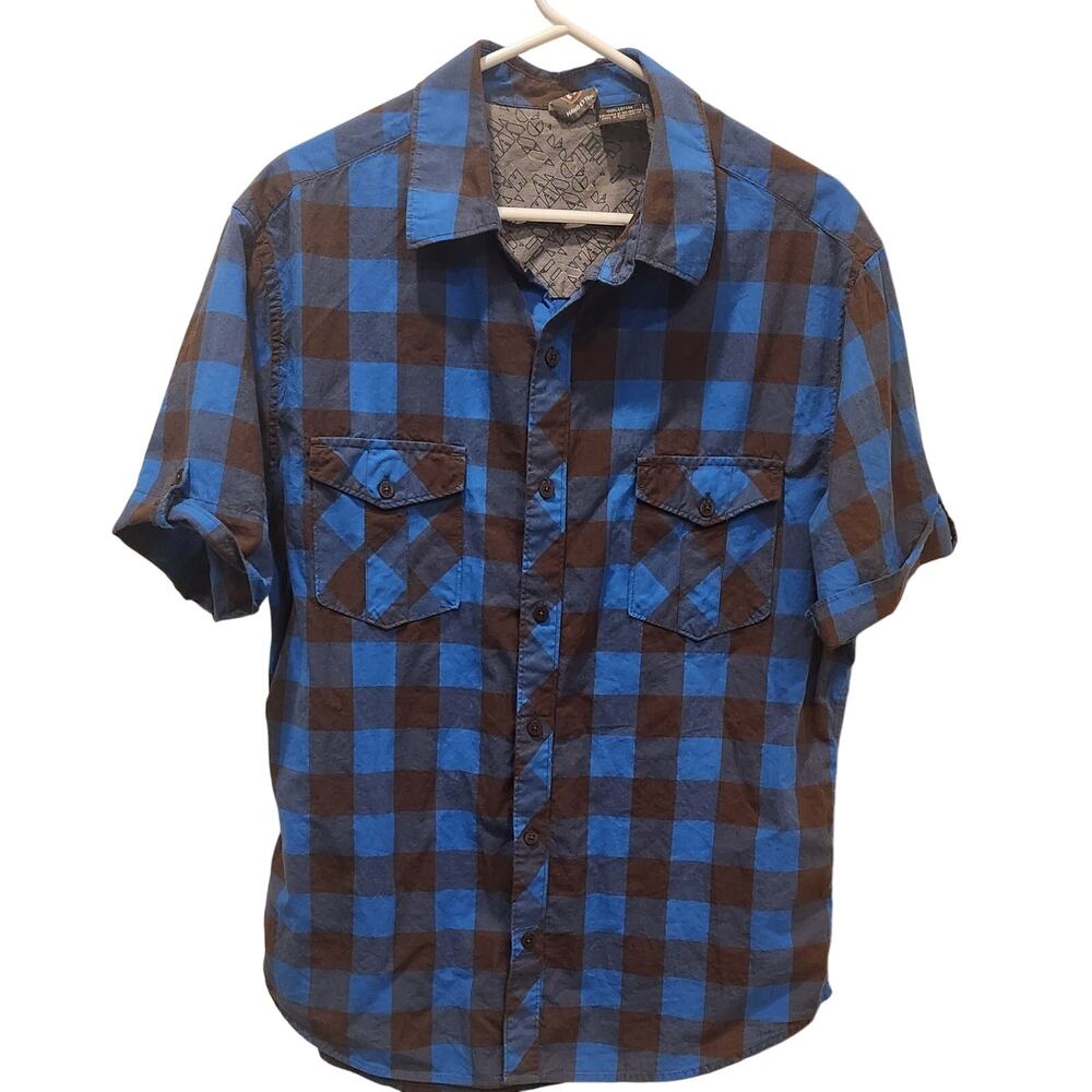 Hang Ten blue/brown plaid button up shirt XL